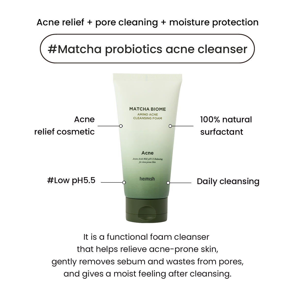 heimish Matcha Biome Amino Acne Cleansing Foam 150ml — product view 4