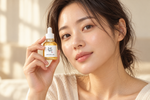 Model holding Beauty of Joseon Glow Serum 30ml beside her face — AI-generated editorial campaign